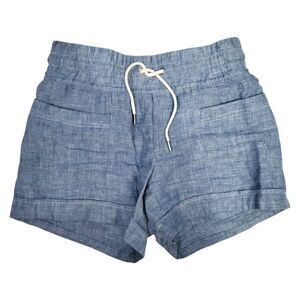 ATHLETA Shorts Womens 0 Blue Cabo Linen 4” Pockets Pull On Drawstring Summer
